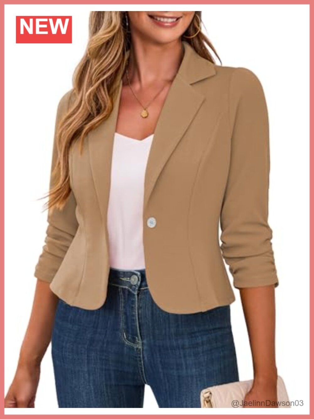 Women's Cropped Blazer 3/4 Ruched Sleeve Business Casual